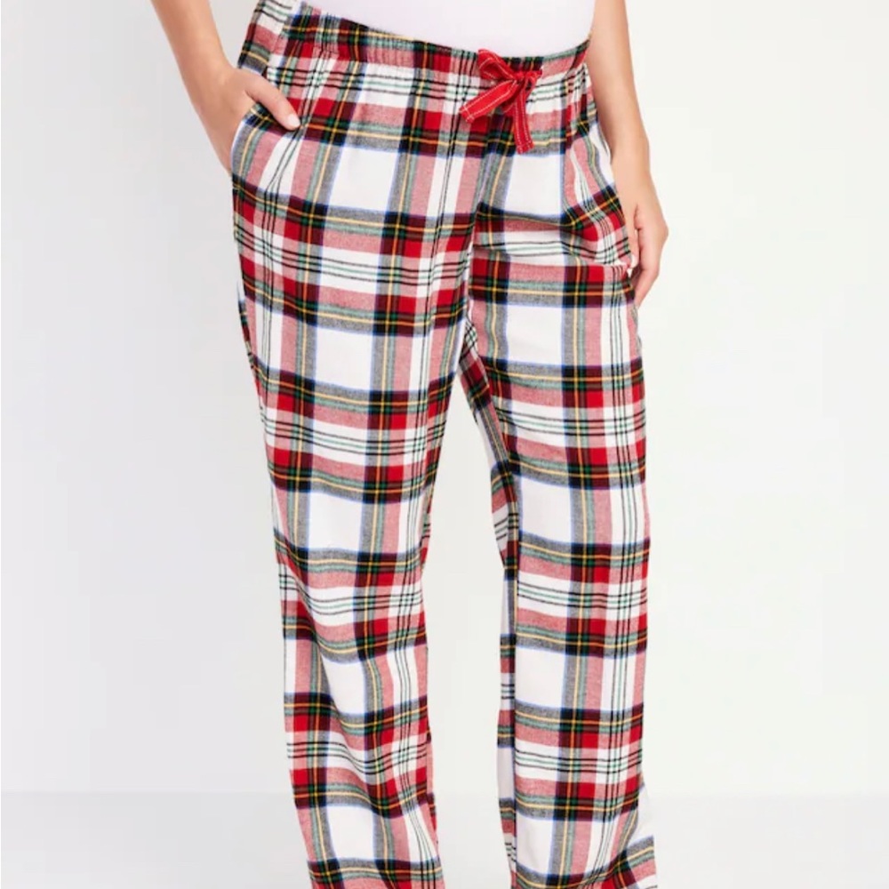 Old navy maternity matching flannel tie pajama bottoms in white tartan size XXL